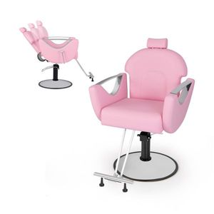 Chaise de barbier ergonomique pivotante à 360 degrés avec pompe hydraulique, chaise de salon rose - Product Image 1
