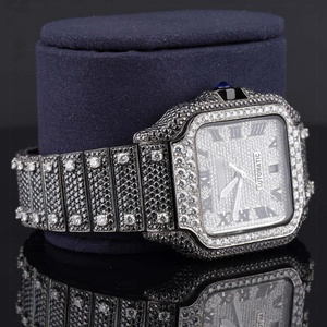 Best Quality <b>Black</b> & White Santos-Style Moissanite Diamond <b>Watch</b> Comes With Square Roman Dial Formal Casual Wear Luxury <b>Watch</b> - Product Image 4