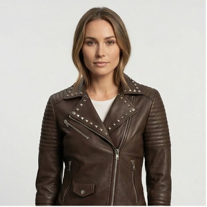 Chaqueta de piel de oveja de cuero auténtico para mujer, chaqueta negra para exteriores para mujer con forro de viscosa acolchado e interior para mujer - Product Image 1