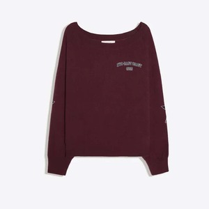Women's <b>Off</b>-<b>Shoulder</b> Embroidered <b>Sweatshirt</b> Maroon Full Sleeve Star Patch Knitted Oversized Top Autumn Wear - Product Image 6