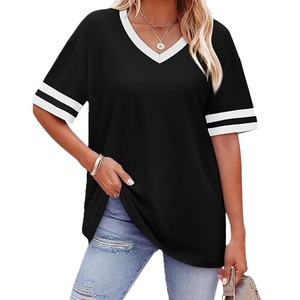 Camiseta de Cuello en V Personalizada para Mujer, la Más Vendida, 100% Algodón, Transpirable, Ecológica, de Manga Corta para Verano, Hecha en Bangladesh - Product Image 4