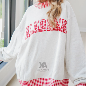 Sudadera de Cuello Redondo 100% Algodón para Mujer, Mezcla de Algodón, Tejido de Punto, Corte Regular, Detalles en Guingán Rojo, para Otoño - Product Image 3