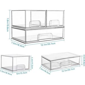 Set di 3 Organizzatori per Trucchi, Cassetti Impilabili in Plastica Trasparente per Cosmetici, Prodotti di Bellezza, Vanità e Bagno - Product Image 3