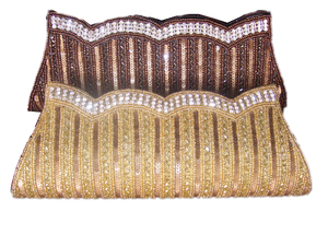 Striped Beaded <b>Clutch</b> Evening Bag With Sparkling Decoration For Party - Product Image 1