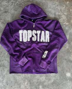 Men's 100% Cotton Fleece Embroidery Rhinestone <b>Waterproof</b> Breathable Quick Dry Anti-Wrinkle Boxy Fit Streetwear Punk <b>Hoodie</b> - Product Image 5