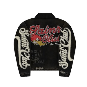 Chaqueta vaquera de calidad superior con lavado de ropa pesada Chaqueta artística con estampado de retazos a cuadros múltiples para hombres - Product Image 6