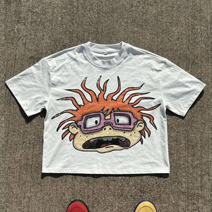 Men's <b>White</b> Cartoon Printed T-<b>Shirt</b> Short Sleeve O-Neck Casual Regular <b>Fit</b> 100% Cotton Jersey Fabric - Product Image 1