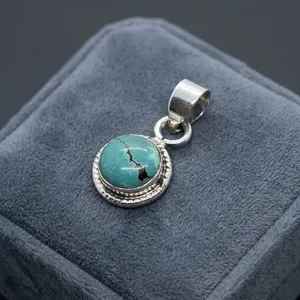 Colgante de Plata 925 con Turquesa, Engaste de Bisel, Estilo Vintage, Unisex, Joyería para Uso Diario - Product Image 3