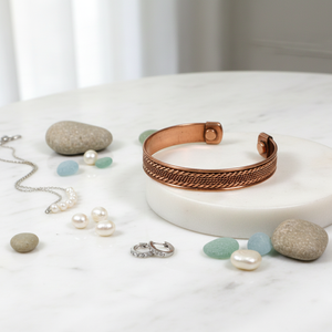 Bracelet manchette magnétique vintage en laiton et cuivre – Jonc tressé ajustable pour hommes et femmes – Bijou soulageant les douleurs arthritiques - Product Image 6