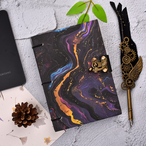 Journal en papier fait main A5 |   Carnet d'art abstrait en marbre de luxe avec cadenas vintage, 100 pages, journal artisanal haut de gamme pour l'écriture - Product Image 4