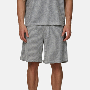 Ensemble de shorts bermuda en tricot côtelé pour homme, gris, décontracté, respirant, en coton - Product Image 5