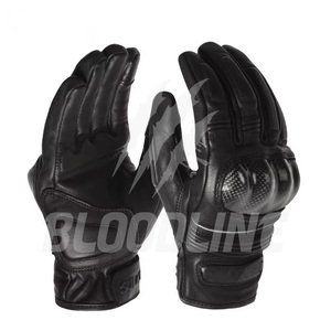 BLOODLINE Motorcycle <b>Gloves</b> Wrist Length Leather Breathable Sporty Cycling Unlined Black - Product Image 3