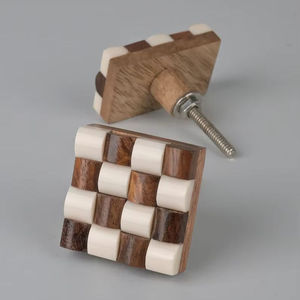 Bouton de tiroir rond en bois et résine à motif géométrique, poignée de meuble Art Déco, accessoire de décoration intérieure pour armoire et placard - Product Image 5
