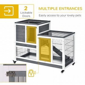 Hábitat Elevado para Animales Pequeños, Jaula de Madera para Conejos con Corral Cerrado, Ruedas, Rampa y Bandeja Extraíble - Product Image 4