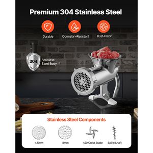 Tritacarne Manuale in Acciaio Inox 304 con Morsetto da Tavolo per Insaccatrice, con 2 Dischi di Taglio per Uso Agricolo, Condizione Usato - Product Image 3
