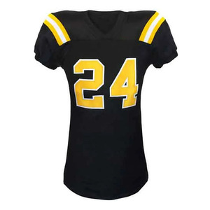 American Football Jersey Set Black Yellow 24 Number Tackle Twill V-<b>Neck</b> Short Sleeve <b>Padded</b> Pants Lace-Up Sublimated Custom Team - Product Image 3