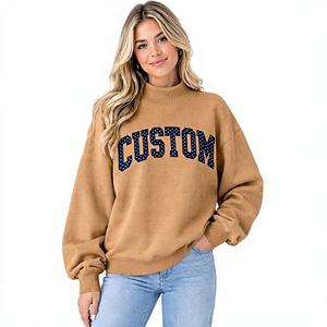 Sudadera de cuello alto azul claro para mujer, con hombros caídos, manga larga, estampado de letras, estilo casual para otoño - Product Image 2