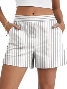 Women's Solid Mid Waist Cotton <b>Shorts</b> Tassel Pockets Casual Elastic Waist Regular Fit Breathable Eco-Friendly Knitted Fabric - Product Image 1