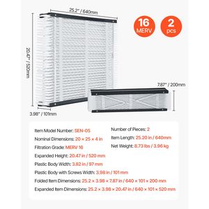 20 x 25 x 4 MERV 16 Filtros de Aire Acondicionado HVAC, Filtros Electrostáticos Plegados para Aire Acondicionado de 12 Meses, Paquete de 2 (Tamaño Real) - Product Image 2