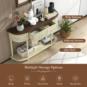 Tavolo Console Curvo in Stile Retrò con Gambe in Legno Massello e Cassetti - Product Image 6