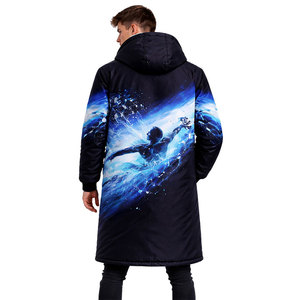 Parka de bain unisexe haut de gamme avec capuche, manteau long résistant à l'eau pour les nageurs, doublure thermique, design élégant à vagues bleues pour la natation - Product Image 5