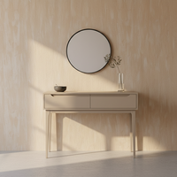 Table console ronde moderne en chêne massif avec 2 tiroirs, design écologique, composants en caoutchouc/MDF pour salon, meubles de salle à manger