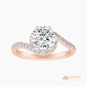 แหวนเพชรโมอิสทรงกลมสีโรสโกลด์แหวนหมั้นอัญมณีหรูหราของขวัญครบรอบ - Product Image 1