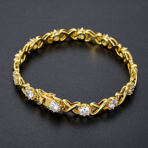 Luxury Men's 18K Gold Plated Chain <b>Bracelet</b> Round Diamond Claw Setting Geometric Link Design Everyday Wear Jewelry - Product Image 3