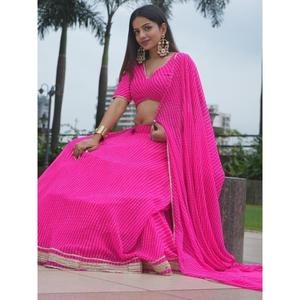 Magnifique Georgette Sangeet rose imprimé Lahariya Wear Lehenga Choli - Product Image 5