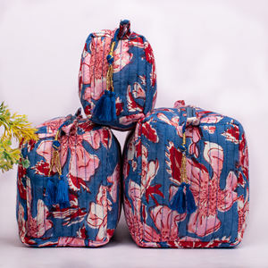 Bolsa de Maquillaje Portátil Grande, Ecológica, Acolchada, de Algodón, con Estampado a Mano, Lavable, con Cierre, Estilo Lujoso - Product Image 2