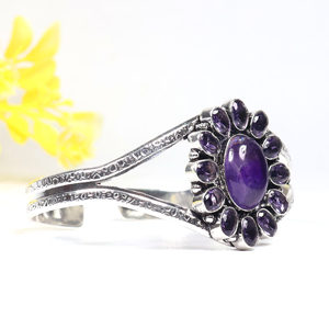 New Arrival Handmade 925 Sterling Silver Gemstone Jewelry Cluster Statement Cuff <b>Bracelet</b> Natural <b>Amethyst</b> Designer <b>Bracelet</b> - Product Image 5