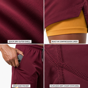 Custom Woven Label <b>Layered</b> Workout Shorts Quick Dry Polyester Built In Compression Shorts Elastic Waistband With Running New - Product Image 5
