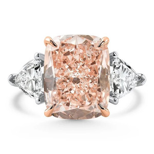 Anillo de Tres Piedras con Diamante Cultivado en Laboratorio, Corte Radiante, Color Durazno Intenso, Certificado por IGI, con Diamantes Trillón, Oro 10K 14K 18K, Plata 925 935 - Product Image 3