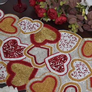 Chemin de table brodé à la main avec perles, sets de table floraux, linge de table personnalisé pour la maison, les mariages, les hôtels, les banquets - Product Image 4