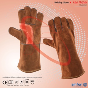 Precio de fábrica Guantes de soldadura Tig Cuero de vaca Cuero dividido Resistente al calor Ala Pulgar Seguridad Trabajo Hombres Guantes marrones - Product Image 2