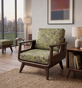 Sillón de Madera de Estilo Moderno de Mediados de Siglo con Tapicería Floral de Poliéster y Patas de Roble Macizo para Sala de Estar - Product Image 5