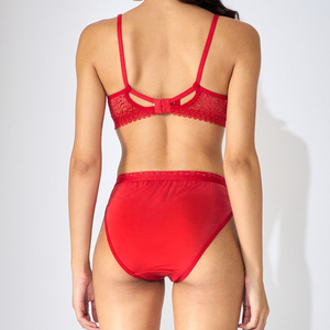 Ensemble de maillot de bain 2 pièces en spandex pour femme, avec soutien-gorge triangle taille haute, décolleté en V profond, effet push-up uni, logo frontal, sans couture, décontracté et confortable - Product Image 2