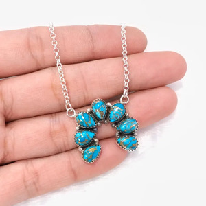 <b>Blue</b> Copper Turquoise Pendant <b>Necklace</b>, Pear Cut Gemstone <b>Necklace</b> For Women, Handmade Jewelry Gift for Her - Product Image 1