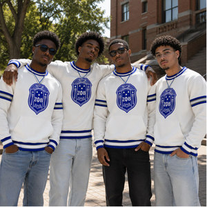 Sweat-shirt à col rond blanc pour homme ZΦB avec logo bleu, coupe classique, décontracté, pour l'automne - Product Image 1
