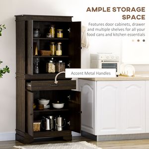 Mobile dispensa moderno da 72 pollici in noce, con 4 ante, per cucina, con ripiani e cassetti in MDF e pannelli di legno di pino - Product Image 4