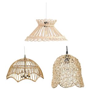 NOVELTY SHAPE Lampshades For <b>Ceiling</b> <b>Lights</b>, Natural Feature Bamboo Rattan Lamp Shade <b>Flower</b> Pendant Lighting For Kitchen Island - Product Image 3