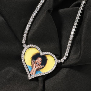 Trendy Heart Picture Charm Necklace for Women Geometric Bling Bling Lab Diamond Photo <b>Memory</b> Necklace Gold Plated Charm - Product Image 4