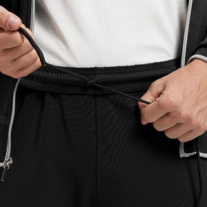 Men's Black Breathable Fleece Tracksuit Full Zip Sporty Sweatshirt and <b>Pants</b> Set with Gray Panels Regular Fit Winter Wear - Product Image 5