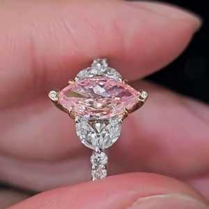 Anillo de compromiso de plata 925 original con moissanita rosa de 2 quilates, corte marquesa, para ocasiones especiales, bodas, para novias - Product Image 5