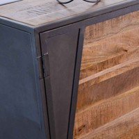 Vandana Crystal Balance Industrie-Sideboard in grauem Metall und massivem Mangoholz