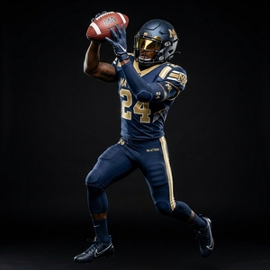 Ensemble de maillot et pantalon de football américain personnalisé bleu marine et or, vêtements de sport d'équipe, fabricant en gros - Product Image 3