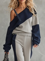 Ensemble coordonné sweat-shirt asymétrique colorblock et pantalon large pour femme