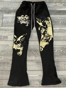 Pantalon de jogging noir à motif graphique, coupe large, avec cordon de serrage, style streetwear décontracté pour homme, en molleton. - Product Image 6