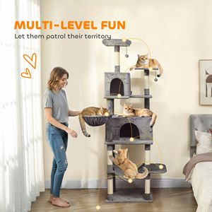 Torre para Gatos de 80 Pulgadas de Alto, Color Gris Oscuro, con 2 Condominios, 2 Hamacas, 6 Postes de Sisal para Rascar, Árbol para Gatos de Varios Niveles y Rascador - Product Image 4