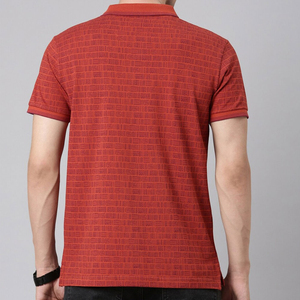 Polo à manches courtes pour homme, imprimé géométrique rouge, tricoté, respirant, style décontracté avec poche - Product Image 4